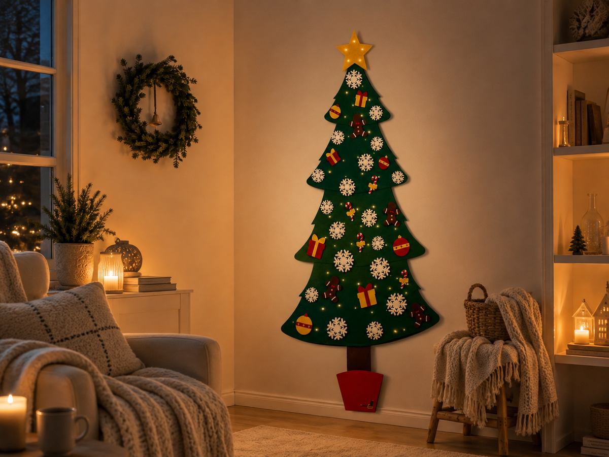 Travelling Christmas Tree on a white wall